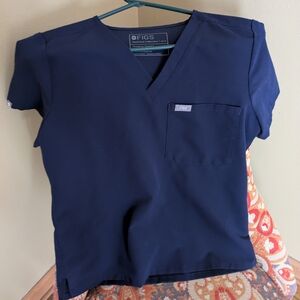 Figs Blue Short Sleeve Blouse Top